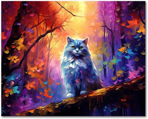 TUMOVO Paint by Numbers Kit for Adults Cute Grey Cat in Autumn Forest DIY Paint by Numbers on Canvas Color by Numbers for Adults Adorable Wildlife Adults' Paint-by-Number Kits - 16x20inch, Flameless in Saudi Arabia