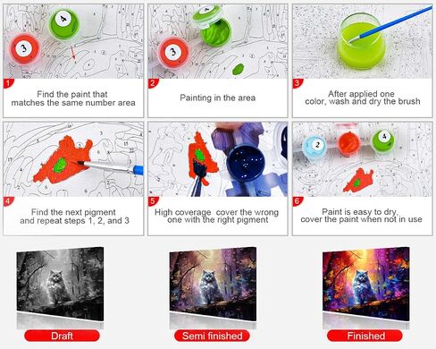 TUMOVO Paint by Numbers Kit for Adults Cute Grey Cat in Autumn Forest DIY Paint by Numbers on Canvas Color by Numbers for Adults Adorable Wildlife Adults' Paint-by-Number Kits - 16x20inch, Flameless in Saudi Arabia