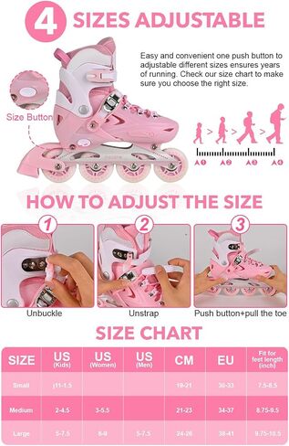 Inline Skates for Girls and Boys, 4 Size Adjustable Light up Wheels Kids Inline Skates for Toddlers Beginner Outdoor Indoor Sport in Saudi Arabia