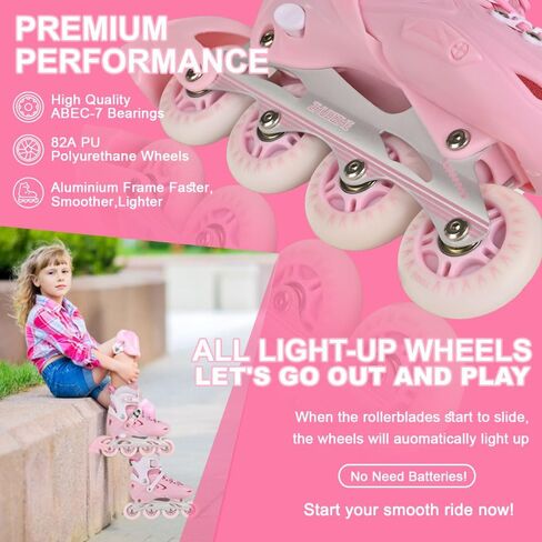 Inline Skates for Girls and Boys, 4 Size Adjustable Light up Wheels Kids Inline Skates for Toddlers Beginner Outdoor Indoor Sport in Saudi Arabia