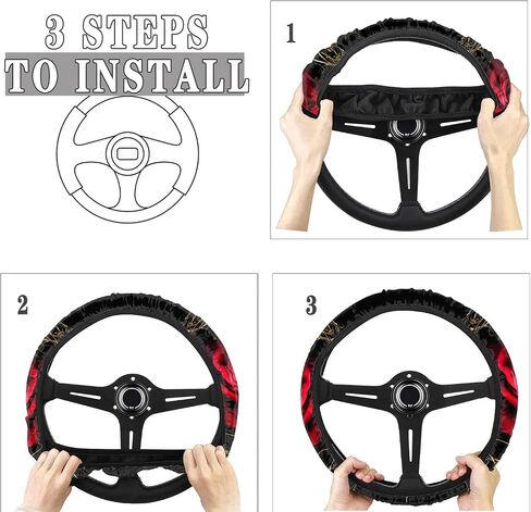 Red Rose Print Car Steering Wheel Cover with Handbrake Cover Gear Shift Knob Cover Set for Women Universal Fit SUV Truck Vans Car Interior Accessories for Women Men in Saudi Arabia