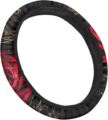 Red Rose Print Car Steering Wheel Cover with Handbrake Cover Gear Shift Knob Cover Set for Women Universal Fit SUV Truck Vans Car Interior Accessories for Women Men in Saudi Arabia