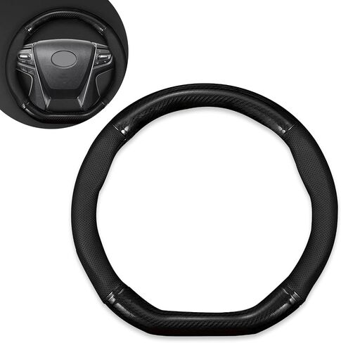 Pack-1 Car Steering Wheel Cover, Breathable Carbon Fibe Steering Wheel Sleeve, Four Seasons Universal Design, Anti-Slip Waterproof Vehicle Steering Wheel Protector (Black #D-Shaped) in Saudi Arabia