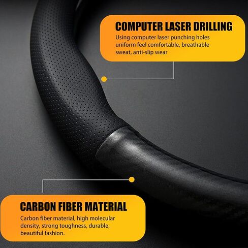 Pack-1 Car Steering Wheel Cover, Breathable Carbon Fibe Steering Wheel Sleeve, Four Seasons Universal Design, Anti-Slip Waterproof Vehicle Steering Wheel Protector (Black #D-Shaped) in Saudi Arabia