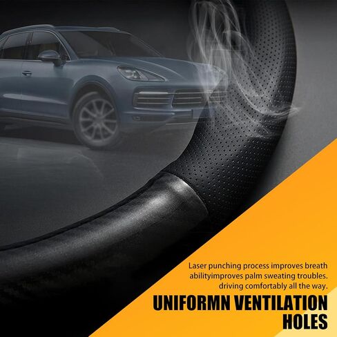 Pack-1 Car Steering Wheel Cover, Breathable Carbon Fibe Steering Wheel Sleeve, Four Seasons Universal Design, Anti-Slip Waterproof Vehicle Steering Wheel Protector (Black #D-Shaped) in Saudi Arabia
