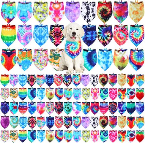 200 Pcs Tie Dye Dog Bandanas Bulk for Dogs Washable Triangle Cute Dog Cat Scarf Bibs Dog Kerchief Rainbow Color Puppy Neckerchief Costume for Small Medium Large Girl and Boy Pet Gift in Saudi Arabia