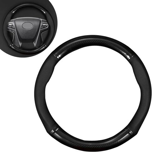 Pack-1 Car Steering Wheel Cover, Breathable Carbon Fibe Steering Wheel Sleeve, Four Seasons Universal Design, Anti-Slip Waterproof Vehicle Steering Wheel Protector (Black #D-Shaped) in Saudi Arabia