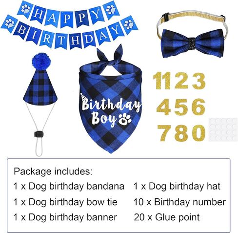 لوازم حفلات أعياد ميلاد الكلاب، باندانا منقوشة لعيد ميلاد الكلب مع قبعة أرقام عيد ميلاد الكلب، ربطة عنق للكلب، لعبة كعكة عيد ميلاد تصدر صوتًا للكلاب الصغيرة والمتوسطة والكبيرة والحيوانات الأليفة in Kuwait