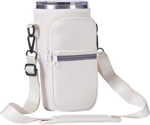 Water Bottle Holder with Strap for YETI 30 oz Tumbler, Water Bottle Carrier Sling Bag with Phone Pocket, Gym Bottle Accessories, Water Bottle Sleeve Bag for Walking Hiking Travel-White in Saudi Arabia