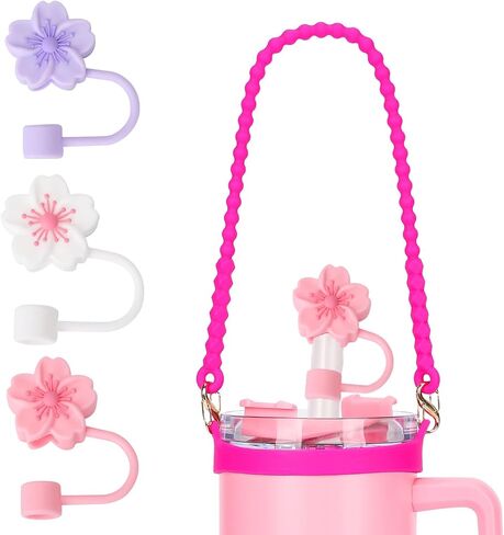 Water Bottle Handle Strap with 3Pcs Straw Cover Caps for Stanley Cup, Dust-Proof Reusable Silicone Straw Cap for Stanley 30&40 Oz Tumbler, Stanley Cup Accessories in Saudi Arabia