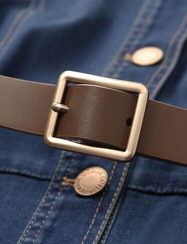 فستان نسائي من الدنيم بأزرار سفلية وياقة على شكل طية صدر السترة، فستان كاجوال متوسط ​​الطول مع حزام in Kuwait