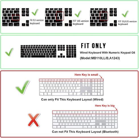 Ultra Thin Shortcuts Extended Silicone Keyboard Protective Cover Skin for Mac Aluminum Wired Keyboard MB110LL/B (A1243) Numeric Keypad (for Avid Pro Tools) in Saudi Arabia