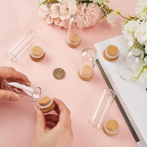 SUNNYCLUE 10Pcs Mini Cloche Glass Dome 30x80mm Mini Glass Seal Jars Small Glass Display Dome with Bamboo Base Glass Bottles Cloche Bell Jar for Flower Storage Home Christmas Party Favor Decor in Saudi Arabia