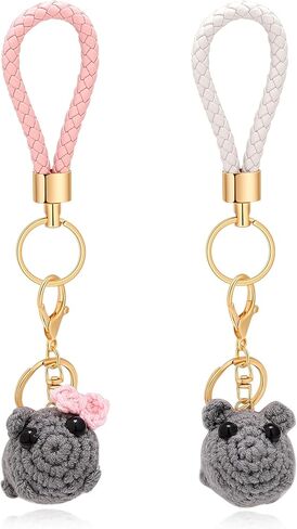 حزينة الهامستر ميمي الصداقة المفاتيح الكروشيه أفخم حزينة الهامستر ميمي مع القوس حلقات المفاتيح سلاسل حقيبة سحر Kawaii فتاة الهامستر الهدايا اليدوية ديكور in Kuwait