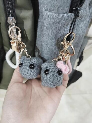 حزينة الهامستر ميمي الصداقة المفاتيح الكروشيه أفخم حزينة الهامستر ميمي مع القوس حلقات المفاتيح سلاسل حقيبة سحر Kawaii فتاة الهامستر الهدايا اليدوية ديكور in Kuwait