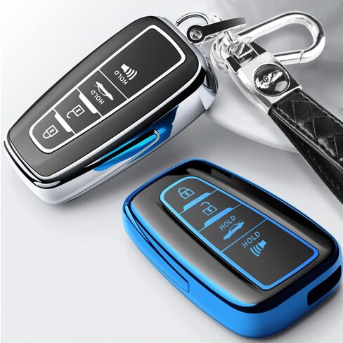 QBUC for Toyota Key Fob Cover with Keychain Premium TPU Key Fob Case Suitable for 2018-2024 Highlander RAV4 Camry Avalon C-HR Corolla GT86 (Style 1-Blue) in Saudi Arabia