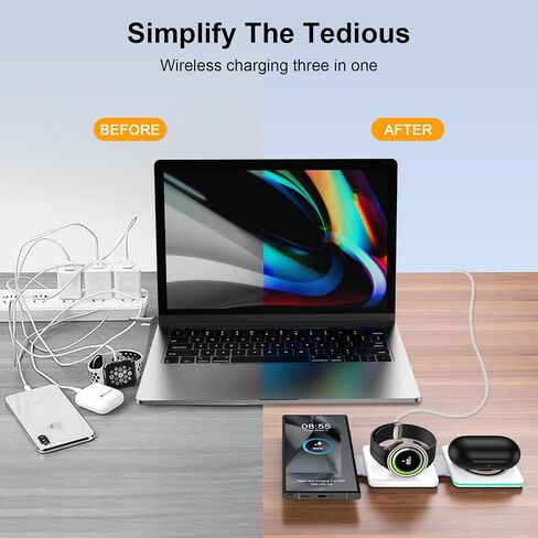 Wireless Charger Samsung Fast Charging Pad, 3 in 1 Wireless Charging Stand for Samsung S24 Ultra S23 FE S22 S21 S20 Note 20 10, Galaxy Watch 5/Pro/4/Active 2/1, Buds/Buds+/Pro/Live/Buds2,with Adapter in Saudi Arabia