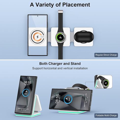 Wireless Charger Samsung Fast Charging Pad, 3 in 1 Wireless Charging Stand for Samsung S24 Ultra S23 FE S22 S21 S20 Note 20 10, Galaxy Watch 5/Pro/4/Active 2/1, Buds/Buds+/Pro/Live/Buds2,with Adapter in Saudi Arabia