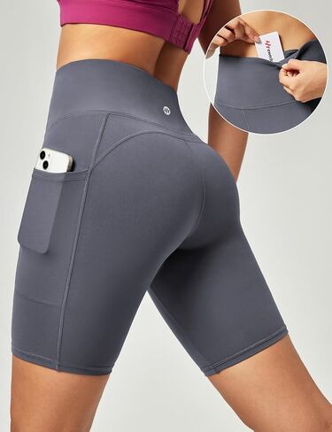 Ewedoos Biker Shorts Women Tummy Control Workout Shorts with 3 Pockets High Waisted Compression Gym Running Yoga Shorts Women in Kuwait