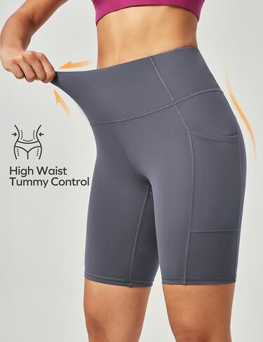 Ewedoos Biker Shorts Women Tummy Control Workout Shorts with 3 Pockets High Waisted Compression Gym Running Yoga Shorts Women in Kuwait