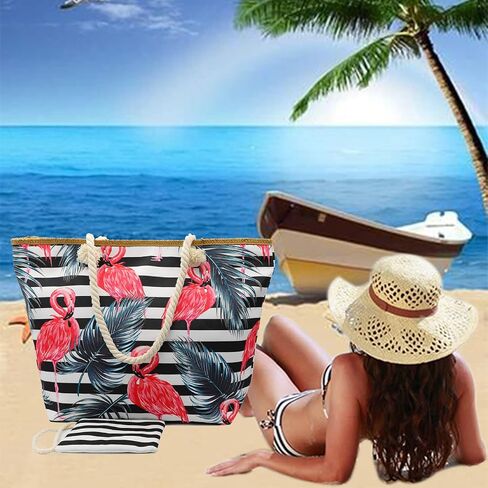 We We Large Beach Tote bag for Women Canvas Straw Tavel Tote Bag Waterproof Shoulder Bag Handbag for Gym Swim in Saudi Arabia
