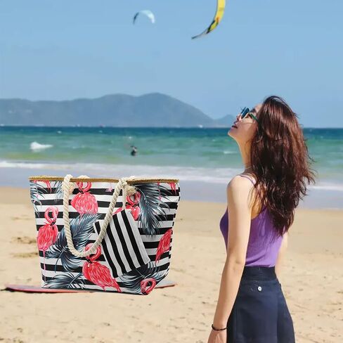 We We Large Beach Tote bag for Women Canvas Straw Tavel Tote Bag Waterproof Shoulder Bag Handbag for Gym Swim in Saudi Arabia