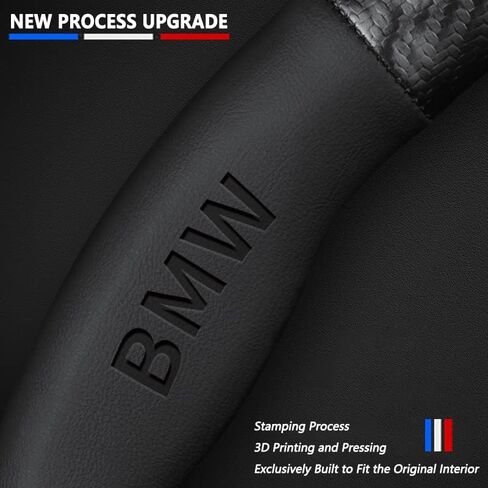 Customized Steering Wheel Cover Compatible with BMW, Premium NAPA Leather&Carbon Fiber Texture Steering Wheel Cover,with 2 Coasters and USB Fast Charging Cable (Black) in Saudi Arabia
