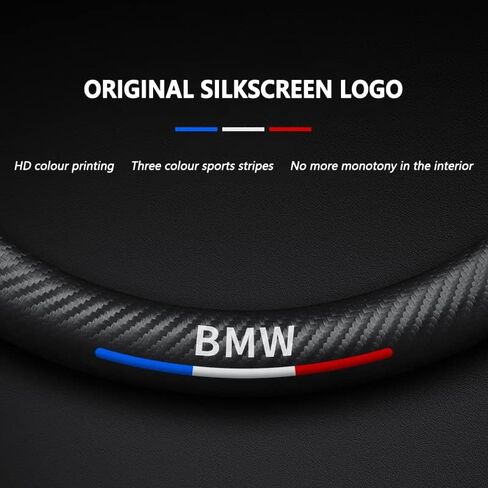 Customized Steering Wheel Cover Compatible with BMW, Premium NAPA Leather&Carbon Fiber Texture Steering Wheel Cover,with 2 Coasters and USB Fast Charging Cable (Black) in Saudi Arabia