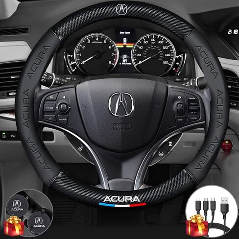 Customized Steering Wheel Cover Compatible with BMW, Premium NAPA Leather&Carbon Fiber Texture Steering Wheel Cover,with 2 Coasters and USB Fast Charging Cable (Black) in Saudi Arabia