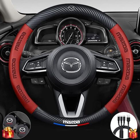 Customized Steering Wheel Cover Compatible with BMW, Premium NAPA Leather&Carbon Fiber Texture Steering Wheel Cover,with 2 Coasters and USB Fast Charging Cable (Black) in Saudi Arabia