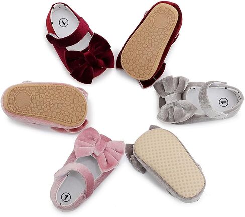Baby Girls Mary Jane Flats Bowknot Princess Dress Shoes Non-Slip Velvet Crib Shoes for for Toddler First Walkers in Saudi Arabia