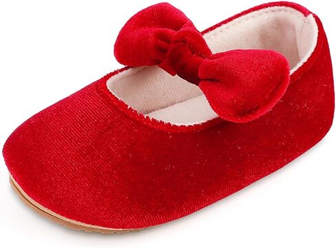 Baby Girls Mary Jane Flats Bowknot Princess Dress Shoes Non-Slip Velvet Crib Shoes for for Toddler First Walkers in Saudi Arabia