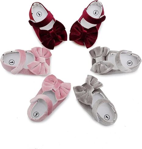 Baby Girls Mary Jane Flats Bowknot Princess Dress Shoes Non-Slip Velvet Crib Shoes for for Toddler First Walkers in Saudi Arabia