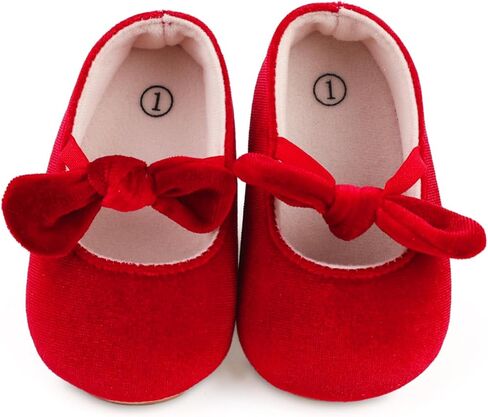 Baby Girls Mary Jane Flats Bowknot Princess Dress Shoes Non-Slip Velvet Crib Shoes for for Toddler First Walkers in Saudi Arabia