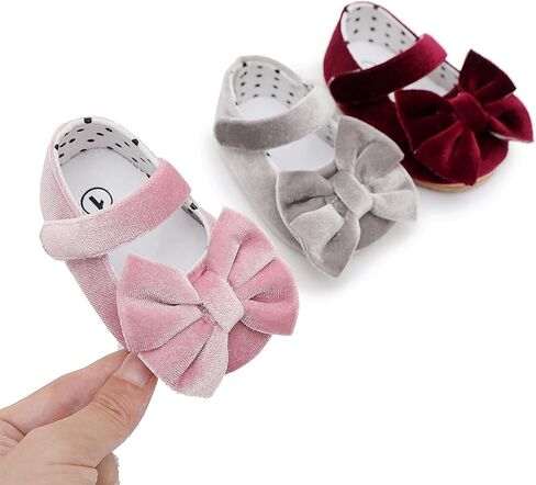 Baby Girls Mary Jane Flats Bowknot Princess Dress Shoes Non-Slip Velvet Crib Shoes for for Toddler First Walkers in Saudi Arabia