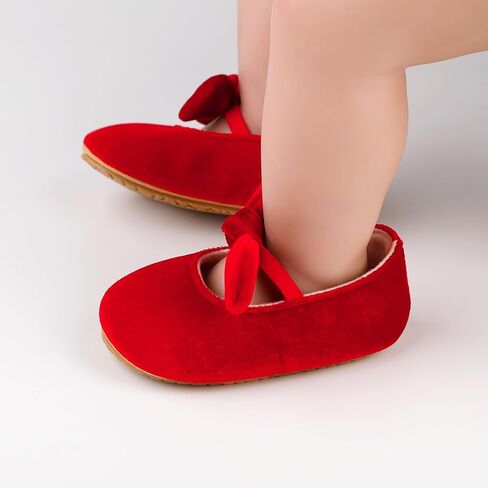 Baby Girls Mary Jane Flats Bowknot Princess Dress Shoes Non-Slip Velvet Crib Shoes for for Toddler First Walkers in Saudi Arabia
