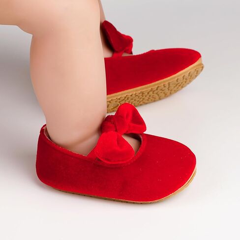 Baby Girls Mary Jane Flats Bowknot Princess Dress Shoes Non-Slip Velvet Crib Shoes for for Toddler First Walkers in Saudi Arabia