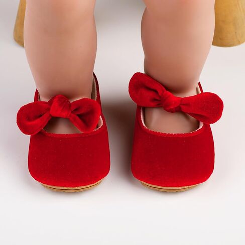 Baby Girls Mary Jane Flats Bowknot Princess Dress Shoes Non-Slip Velvet Crib Shoes for for Toddler First Walkers in Saudi Arabia