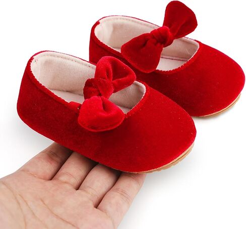 Baby Girls Mary Jane Flats Bowknot Princess Dress Shoes Non-Slip Velvet Crib Shoes for for Toddler First Walkers in Saudi Arabia