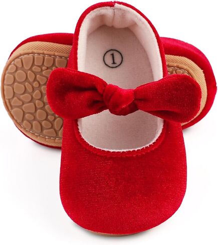 Baby Girls Mary Jane Flats Bowknot Princess Dress Shoes Non-Slip Velvet Crib Shoes for for Toddler First Walkers in Saudi Arabia