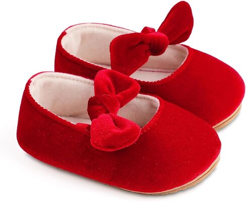 Baby Girls Mary Jane Flats Bowknot Princess Dress Shoes Non-Slip Velvet Crib Shoes for for Toddler First Walkers in Saudi Arabia