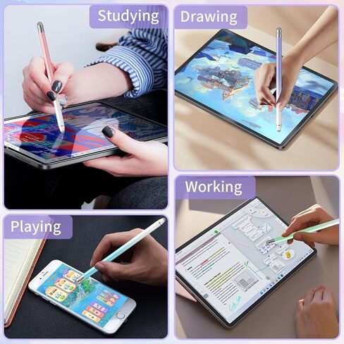 قلم شاشة لجهاز iPad، أقلام لمس دقيقة 2 في 1 من Ecauau لشاشات اللمس، قلم ذو سعة حساسية متوافق مع جميع أجهزة شاشة اللمس (3 قطع) (أرجواني/وردي/أزرق) in Kuwait