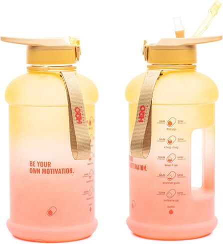 H2O Capsule INSPO Half Gallon Water Bottle with Time Marker and Straw Motivational Hydration Tracker Jug Big BPA-Free FoodSafe Leakproof Drinking Bottle Handle & Strap, Sunny Morning in Saudi Arabia