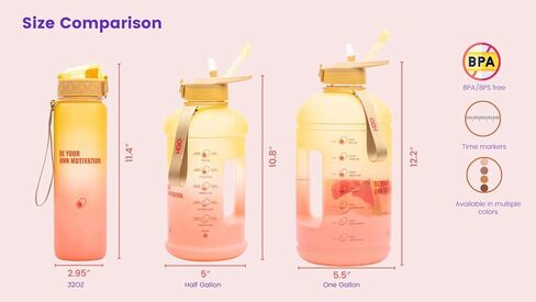 H2O Capsule INSPO Half Gallon Water Bottle with Time Marker and Straw Motivational Hydration Tracker Jug Big BPA-Free FoodSafe Leakproof Drinking Bottle Handle & Strap, Sunny Morning in Saudi Arabia