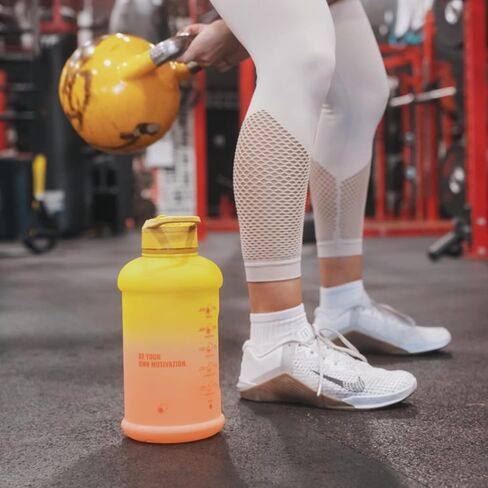 H2O Capsule INSPO Half Gallon Water Bottle with Time Marker and Straw Motivational Hydration Tracker Jug Big BPA-Free FoodSafe Leakproof Drinking Bottle Handle & Strap, Sunny Morning in Saudi Arabia