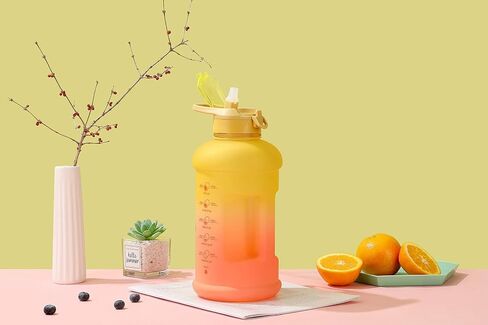 H2O Capsule INSPO Half Gallon Water Bottle with Time Marker and Straw Motivational Hydration Tracker Jug Big BPA-Free FoodSafe Leakproof Drinking Bottle Handle & Strap, Sunny Morning in Saudi Arabia