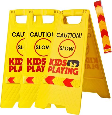 Slow Sign for Kids - Children at Play Safety Signs Bundle - Slow Kids at Play Sign for Street with Reflective Tape - 3 Pack Yellow in Saudi Arabia