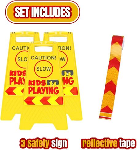 Slow Sign for Kids - Children at Play Safety Signs Bundle - Slow Kids at Play Sign for Street with Reflective Tape - 3 Pack Yellow in Saudi Arabia