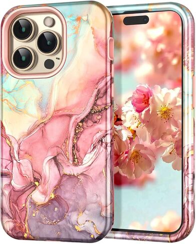 Btscase for iPhone 14 Pro Case, [Military Grade Drop Tested] Marble Pattern Design Slim Rugged Shockproof Women Girls Men Protective Anti-Scratch Cover for iPhone 14 Pro, Rose Gold in Saudi Arabia