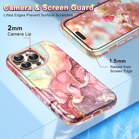 Btscase for iPhone 14 Pro Case, [Military Grade Drop Tested] Marble Pattern Design Slim Rugged Shockproof Women Girls Men Protective Anti-Scratch Cover for iPhone 14 Pro, Rose Gold in Saudi Arabia